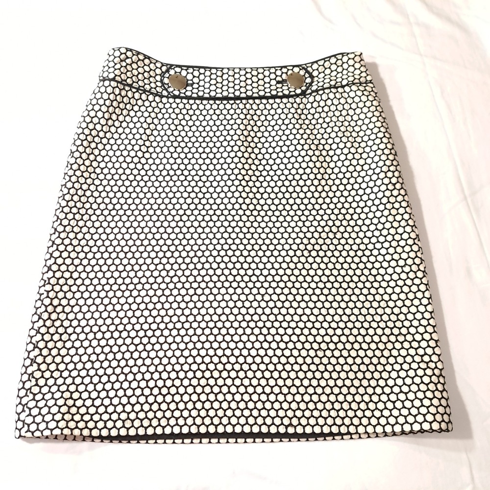 Anne Taylor Women's Ivory Black Midi Skirt Size 2 Lining Business Workwear Party